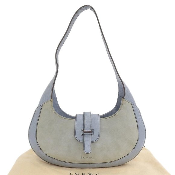 Loewe Handbags - LOEWE hobo one shoulder bag suede leather light blue bicolor